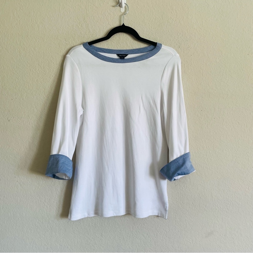 Nautica Women's White and Blue Top size M stretch contemporary modern academia - Picture 4 of 7